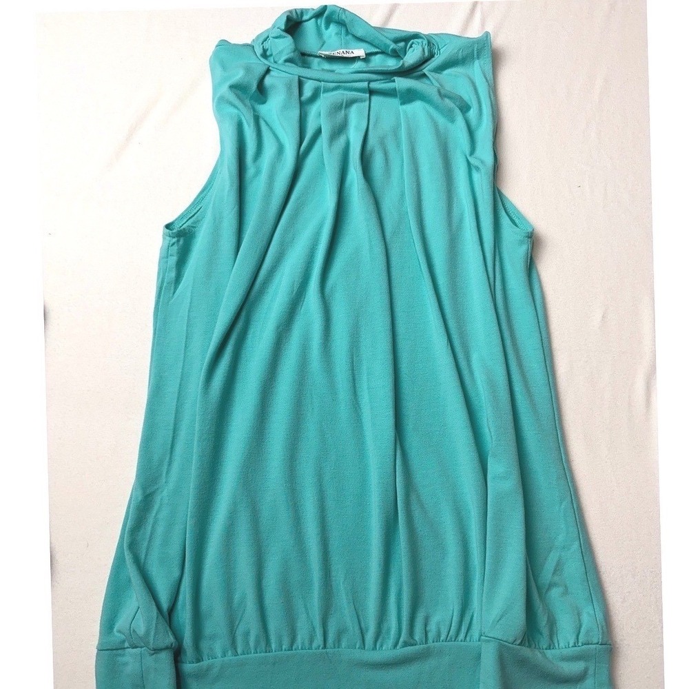 Zenana Women 1X Teal Green Mock Neck Pleated Sleeveless Bubble Hem Blouse Top